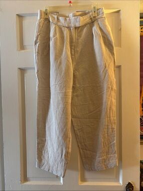 H&M Pleated Linen Blend Trousers in Light Beige